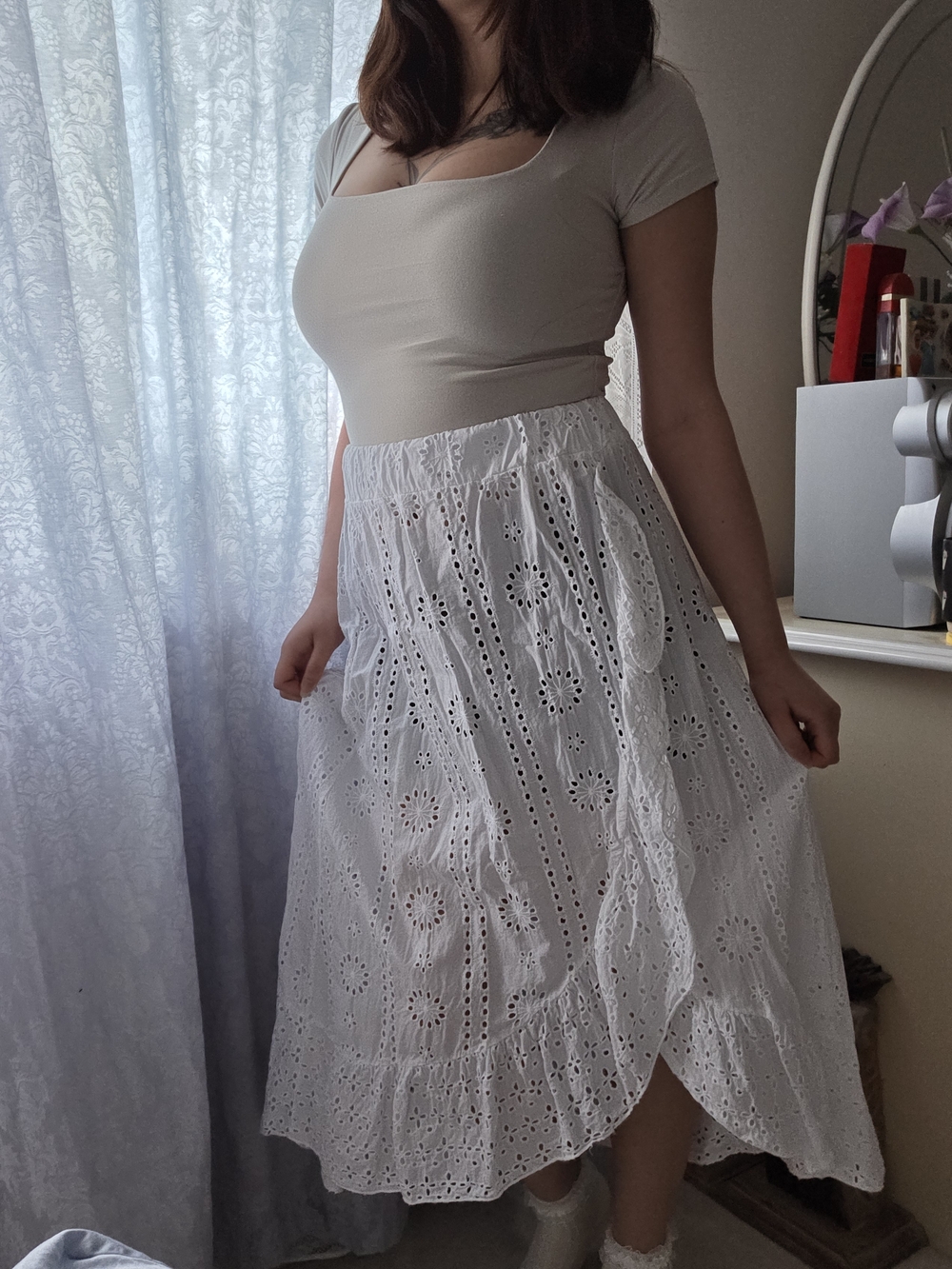 White Eyelet Maxi Skirt – Lightweight Feminine Summer Skirt